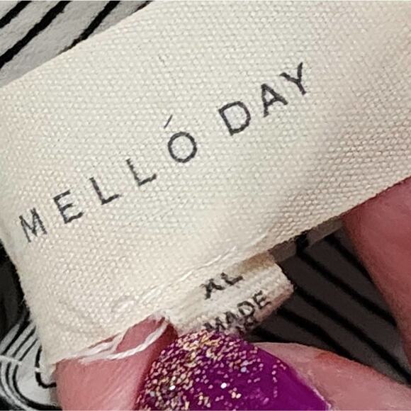 MELLODAY black & white leaf print lantern sleeve 3/4 button front blouse size XL - Picture 7 of 7